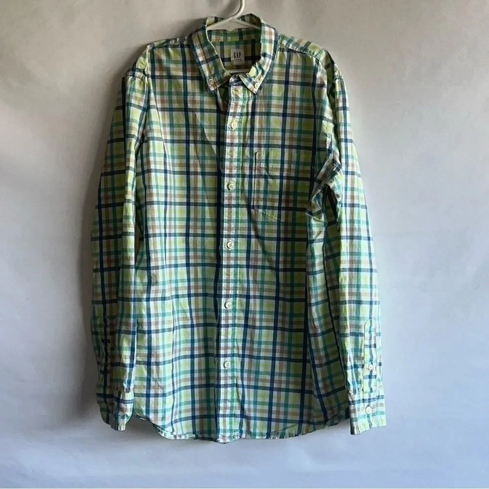 Gap Blue & Green Plaid Checked Button Down Shirt